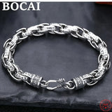 BOCAI S925 Sterling Silver Bracelets for Men 2023 New Fashion Six Syllable Mantra S-Buckle O-chain Pure Argentum Jewelry