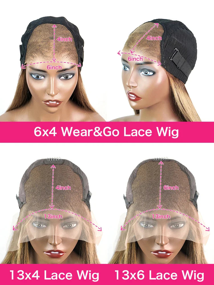 Wear Go Glueless Wig Ombre Honey Blonde Straight Lace Front Wig Human Hair Colored Highlight 13x6 HD Lace Frontal Wig 30 34 Inch