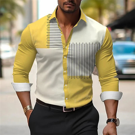 Men's button-up shirt casual business spring and summer large size long-sleeved striped print work daily vacation shirt