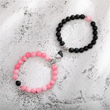 Hot Sale 2Pcs/Set Natural Stone Beads Bracelet For Lovers Distance Heart Magnet Couple Bracelets Friendship Fashion Jewelry Gift