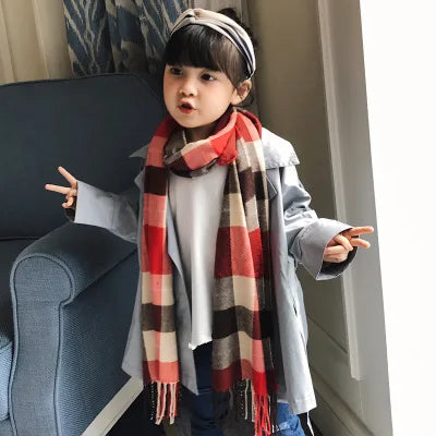 Children's Scarf family look Matching outfits Mother Kids Warm Neck Wear Thick Plaid Boys Girls Autumn fleece Shawl