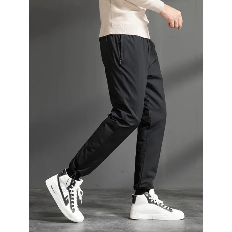 Men White Duck Down Padded Winter Warm Down Pants Men Banding Waist Straight Sweatpants Snow Cold Thick Thermal Puffer Trousers