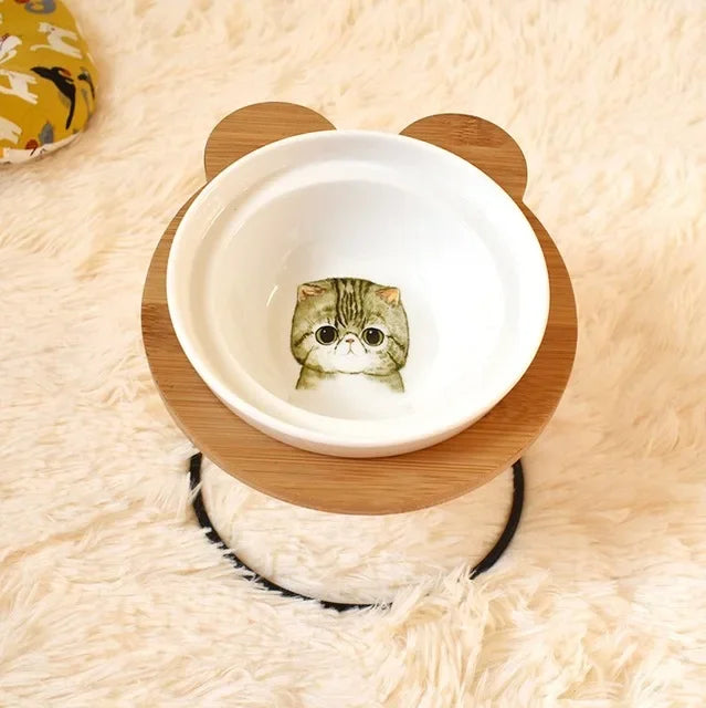 New High-end Pet Bowl Bamboo Shelf Ceramic Feeding and Drinking Bowls for Dogs and Cats Pet Feeder Accessories