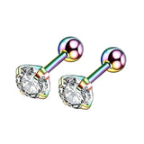 2PCS Small Ear Studs Earrings Cartilage Earrings Colorful Shiny Zircon Titanium Steel Anti-allergic 16G Fashion Jewelry Women