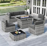 7/8 Pieces Outdoor Patio Furniture Set with  Fire Pit Table Rattan Sectional Sofa Conversation Sets Moden Set for Garden