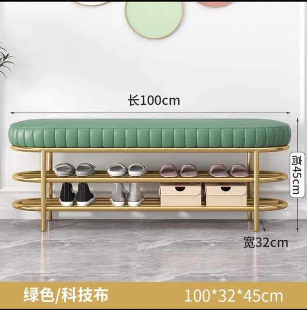 Nordic Shoe Bench Soft Cushion Multifunctional Shoe Rack Metal Frame Home Furniture Hallway Shoe Rack Bench