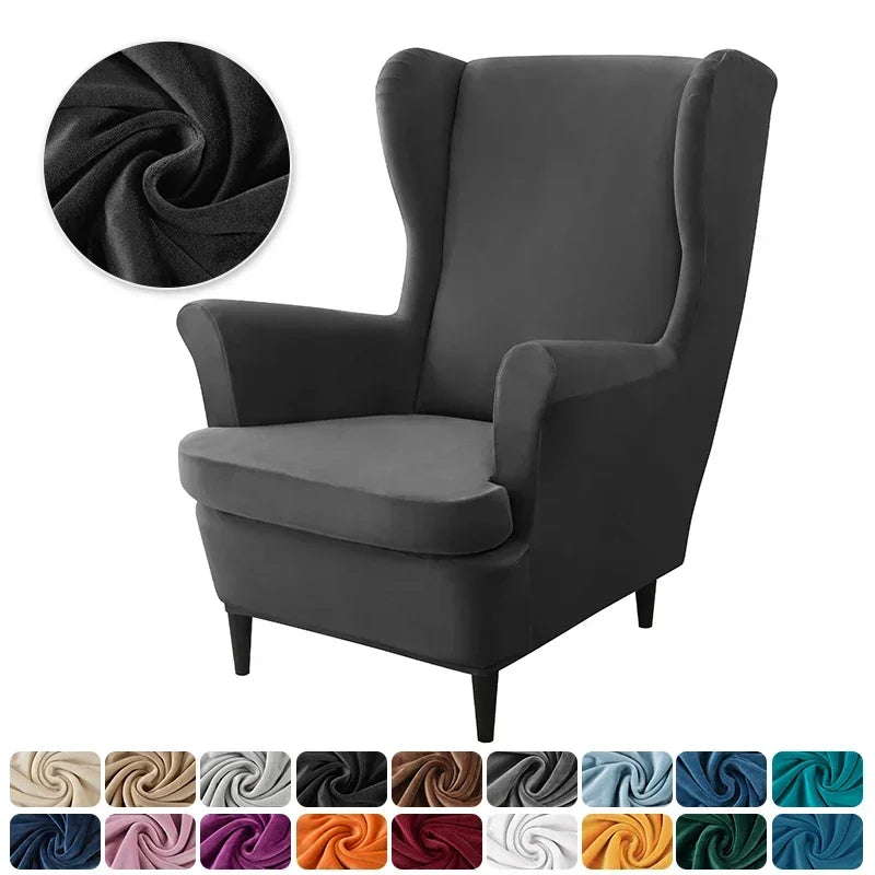 Velvet Stretch Wingback Chair Covers Wing Armchair Cover with Seat Cushion Covers Elastic Sofa Slipcovers Pokrowce Na Fotele