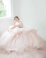 Yipeisha Intricate Exquisite Strapless Ball Gown Flower Draped Sweep/Brush Skirts Net/Tulle Evening Dresses Saudi Arabia