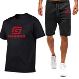 Motorcycles GasGas Summer Men's Sportswear Shorts Set Short Sleeve Breathable Grid T-Shirt Shorts Casualwear Basketball Training