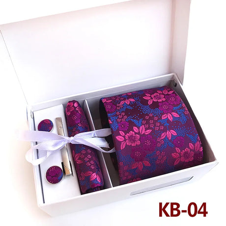 Luxury Tie Set Gift Box For Men Paisley Floral Silk Neck Tie Pocket Squares Cufflinks Tie clips Set Formal Wedding Party Ties