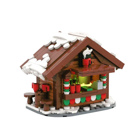 Gobricks MOC Winter Street View Christmas Grilling Stand Building Block set Hot Drinks Stands Tuk-Tuk Coffee Brick Kids Toy Gift