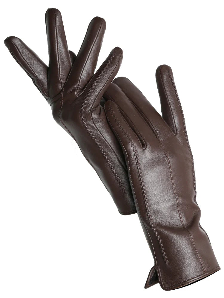 Women's sheepskin gloves winter warm plus velvet short thin touch screen driving color women's leather gloves good quality -2226