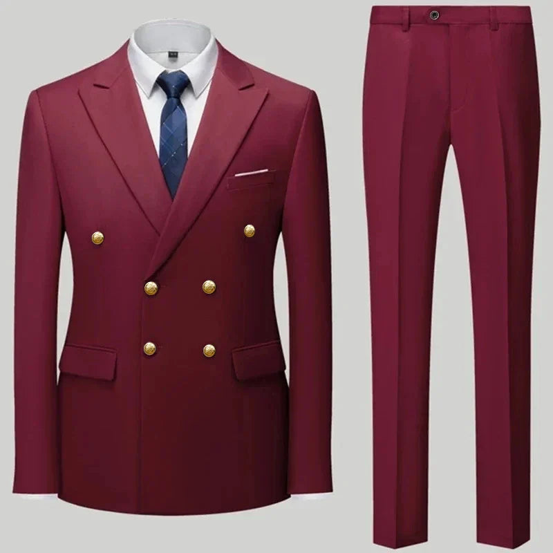 2023 Fashion New Men's Casual Boutique Double Breasted Suit Trousers / Man's Business Suit Jacket Blazers Coat Pants 2 Pcs Set