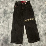 JNCO Jeans Y2K Mens Streetwear Harajuku Hip Hop Retro Skull Embroidered Baggy Jeans New Gothic High Waist Wide Leg Trousers