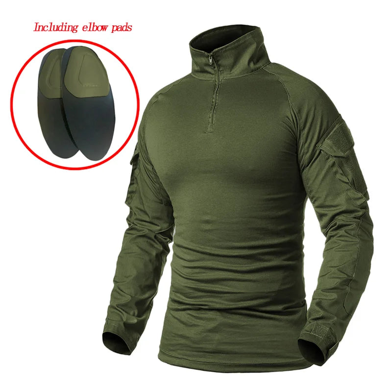 Men Combat Work Clothes Long Sleeve Tactical Elbow Pads Uniform Cotton Military CP Camouflage Shirt Man T Shirts