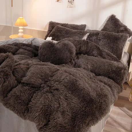 Fluffy Comforter Cover Bed Set Faux Fur Fuzzy Duvet Cover Set Luxury Ultra Soft Plush Long Shaggy Queen Size Duvet Quilt Cover