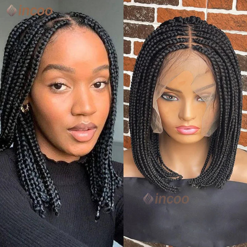 10 Inches Synthetic Full Lace Wigs for Black Women Short Bob Braided Wigs Knotless Box Braids 360 Lace Front Wigs Cornrow Wigs