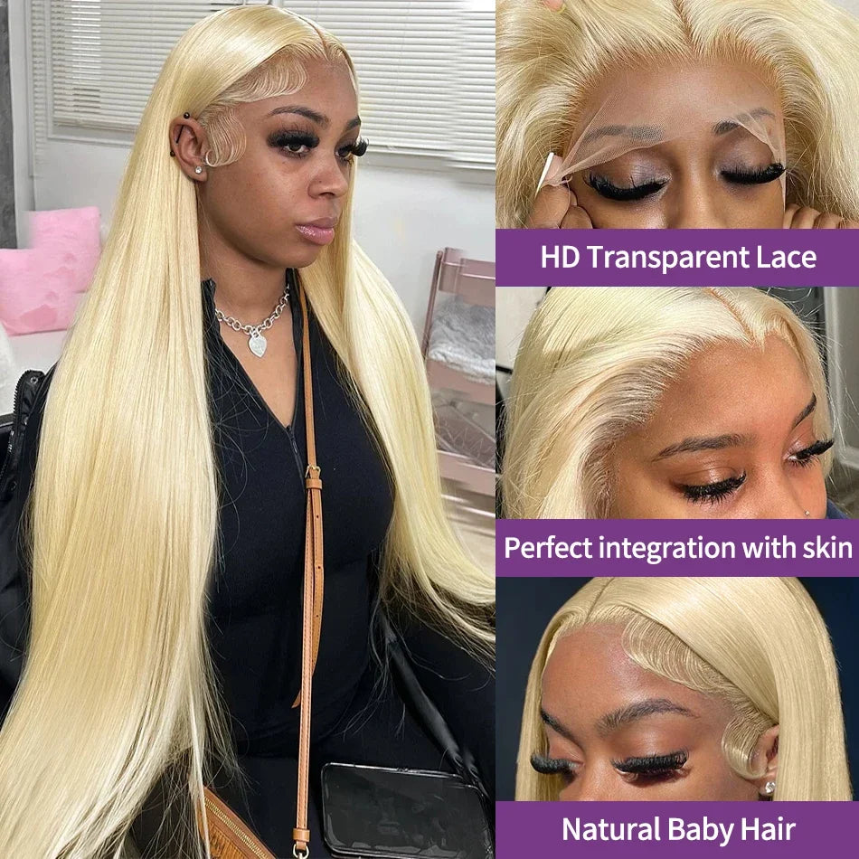 Rosabeauty 250% Full 13x6 HD 613 Blonde Lace Frontal Wig Brazilian Colored Straight 13x4 Lace Front Human Hair Wigs For Women