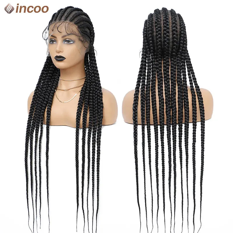 Full Lace Front Cornrow Double Dutch Braided Wigs With Baby Hair Black Twist Box Braided Lace Wig Faux Locs Goddess Braids Wigs