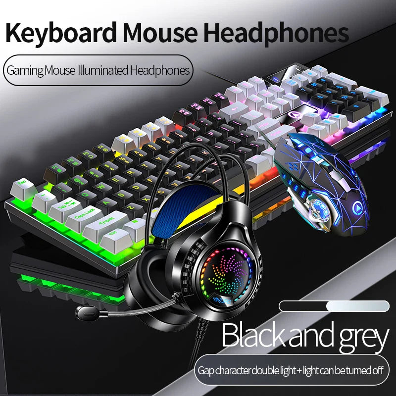 Gaming Keyboard Mouse Headphone Set Wired Backlight Game 104 Keys Keyboards 3600DPI Mice USD 3.5mm Headset Combos for PC Gamer