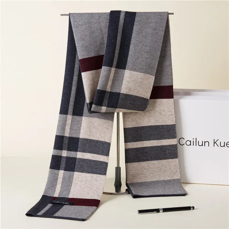 Fashion Classic Business Scarf Men Wool Scarf Soft Warm Thermal Muffler Casual Cashmere Knitted Shawl Male Autumn Winter No Box