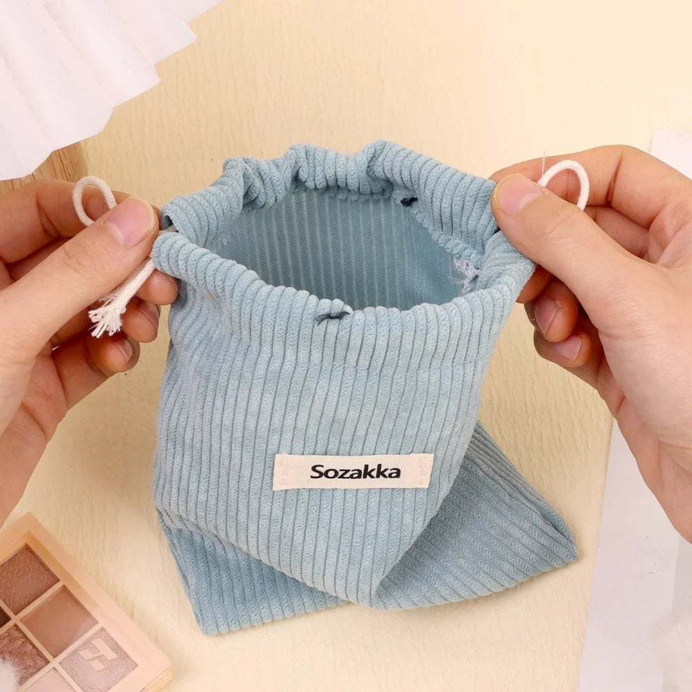 Small Corduroy Coin Purse Key Earphone Drawstring Storage Bag Women Girls Jewelry Lipstick Cosmetic Tote Rope Pouch String Bags