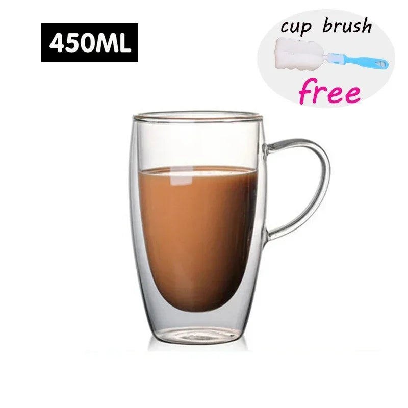 Double Wall Glass Cup Heat Resistant Transparent High Borosilicate Mug Tea Milk Lemon Juice Coffee Cup Gift Creativity Drinkware