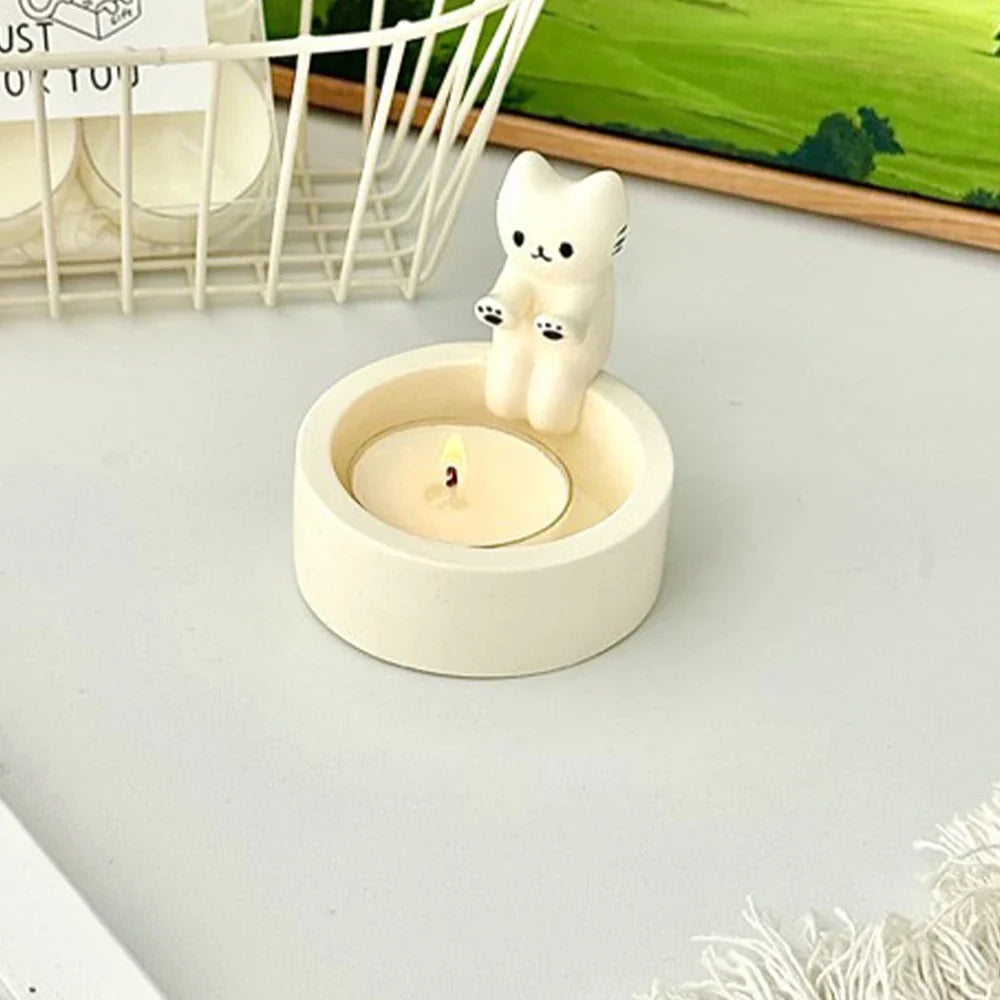 Kitten Candle Holder Gypsum Mold DIY Handmade Storage Box Holder Crafts Casting Molds Home Decoration