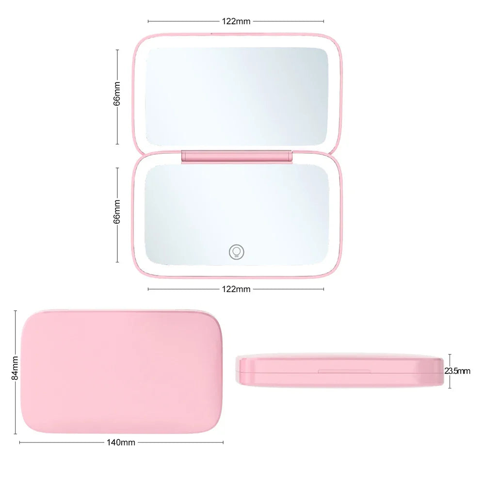 2-Sided LED Rechargeable Makeup Mirror with 5X Magnifying Compact Pocket Travel Aesthetic Vanity Mirrors Make Up Cosmetic Tools