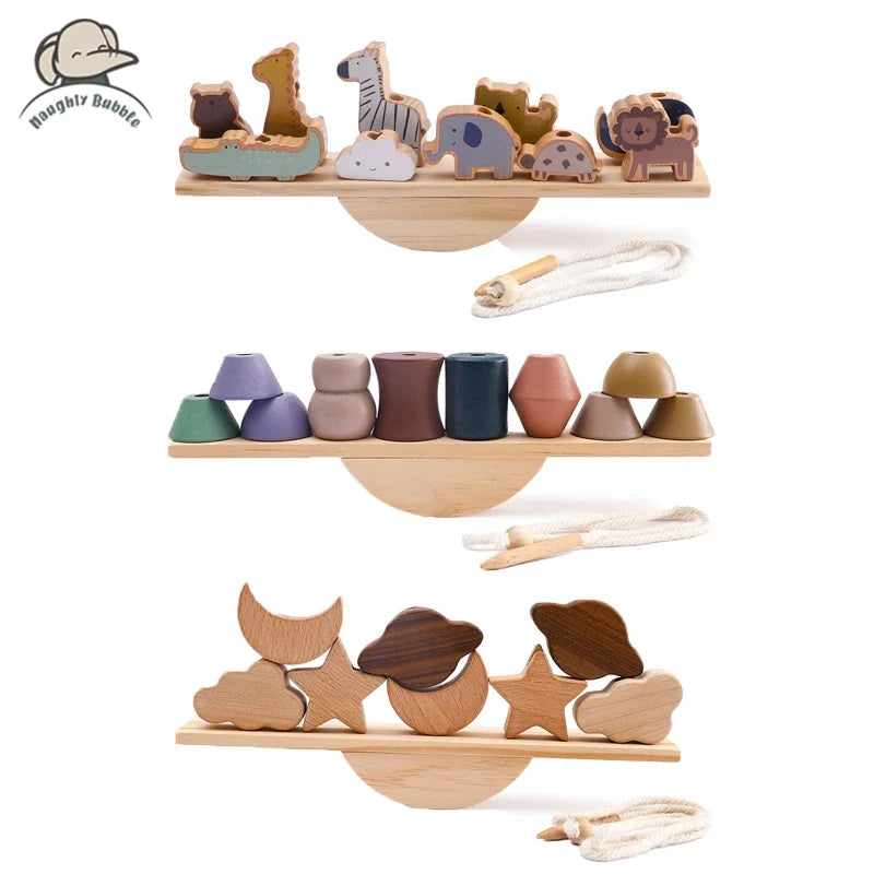 Baby Animal Threading Toys Wooden Seesaw Toys Blocks Board Games Montessori Hands-on Ability Educational Children Blocks Gifts