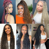 Boho Braided Lace Frontal Wig Wave Curly Goddess Locs Lace Front Braided Wig Pre-plucked With Baby Hair Synthetic Box Braids Wig