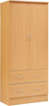 wooden wardrobe bedroom closet, Cabinet equipped with clothes drying rod and 2 storage drawers, White wardrobe