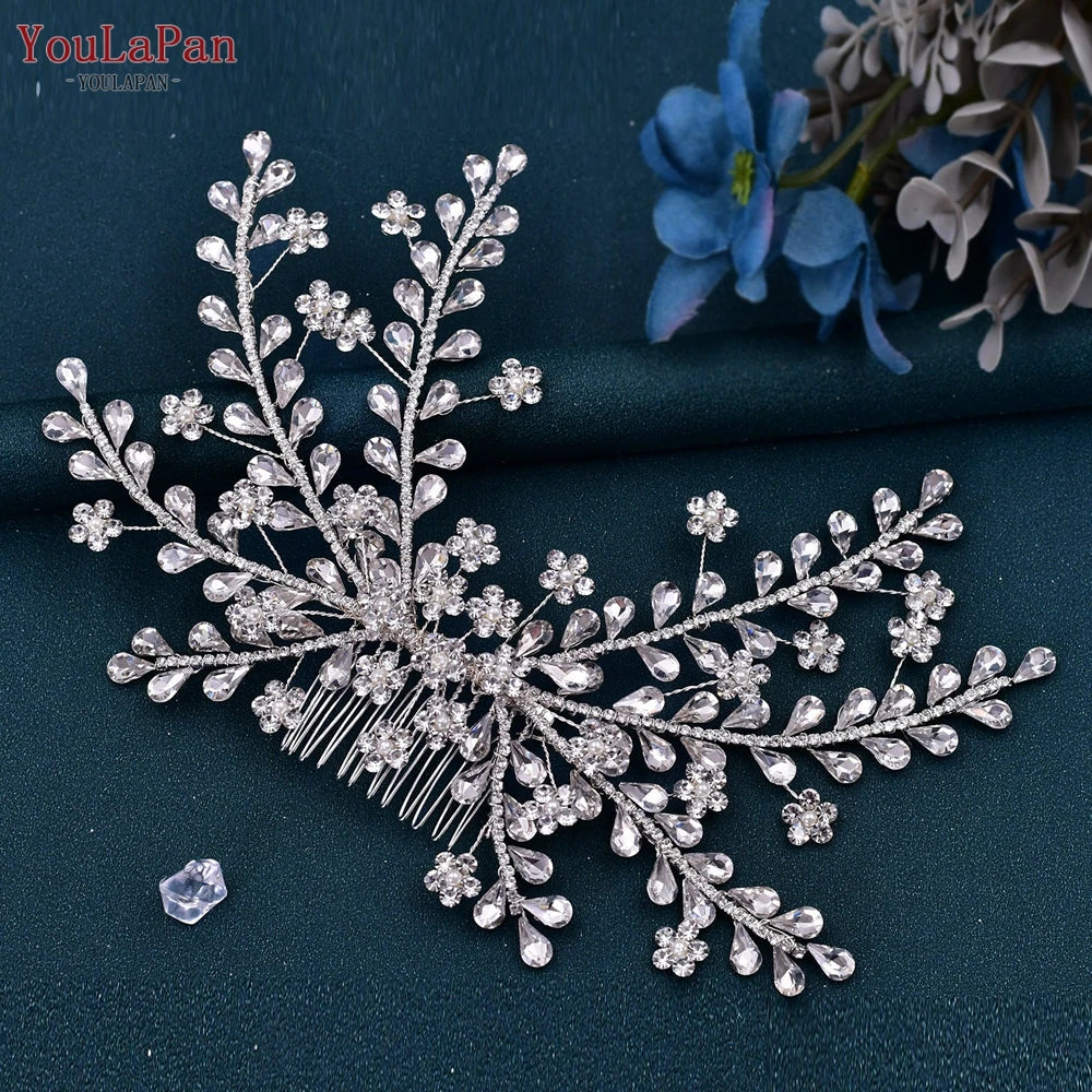 TOPQUEEN Rhinestone Bridal Comb Women Hair Clip Wedding Hair Accessories Pageant Tiara Headwear Bride Headpiece with Comb HP507