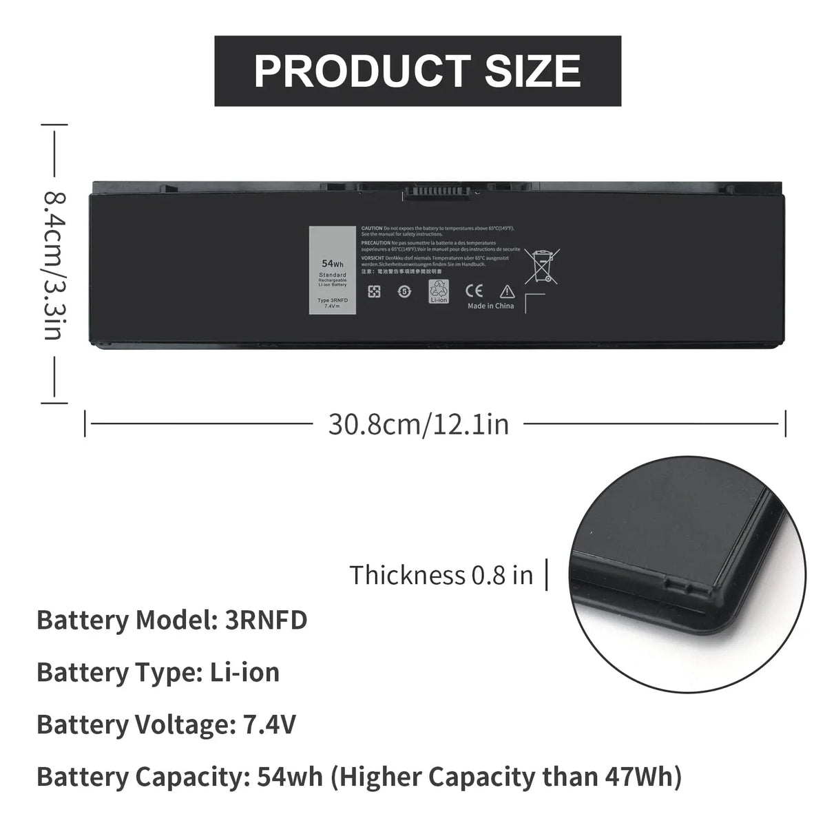 High Capacity 54Wh E7440 3RNFD Battery Replacement for Dell Latitude 14 E7450 E7420 Series Laptop V8XN3 34GKR 451-BBOG BBFV 7.4V