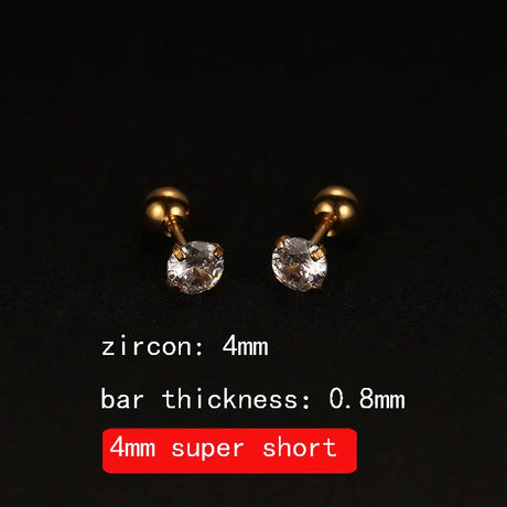 2PCS 4mm Short Ear Studs Earring Outside Upper Helix Earrings Titanium Steel CZ Crystal 3mm 4mm 5mm Mix Colors 0.8mm 20G Screw