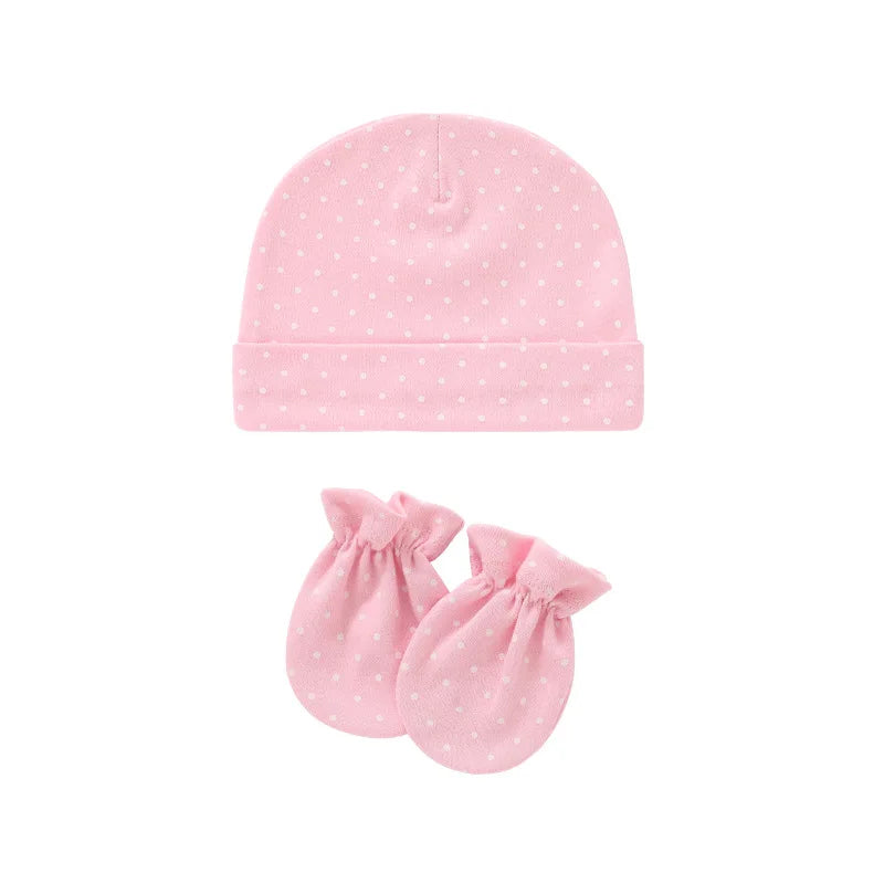 Cute Newborn Birth Set Cotton Soft Baby Nightcap With Ears Fall Winter Hat Gloves 2pcs Kit Prevent Scratching Skin Infant Stuff