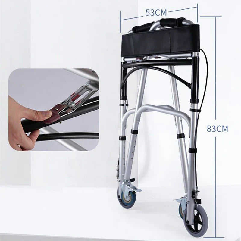 Foldable Elderly Walking Assist Crutch Chair With Wheels Rehabilitation Walker Height Adjustable Standing Frame Mobility Aids