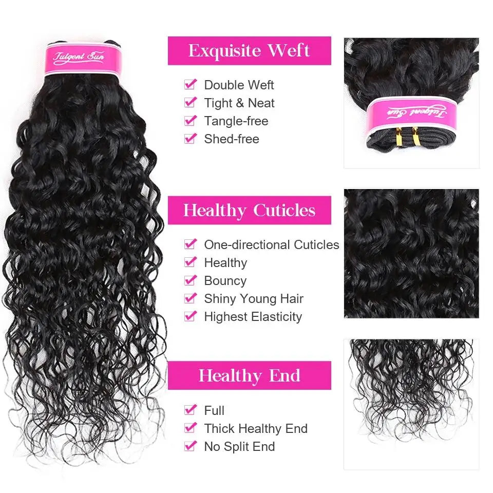 Water Wave Human Hair Bundles With 4x4 Lace Closure Peruvian Hair Curly Wavy Bundles Extensions With Lace Closure For Women