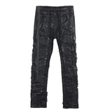 Dark Coating Wax Brushing Erosion Hole Jeans Men Ripped Casual Denim Pants Street Hip Hop Black Jeans Trousers Men