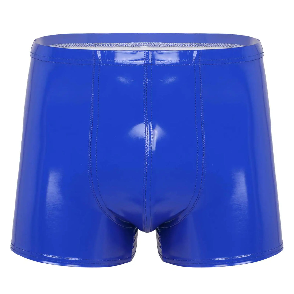 Mens Patent Leather Shorts Dance Performance Clubwear Wet Look Pants Elastic Waistband ShortsBulge Pouch Boxer Briefs Shorts