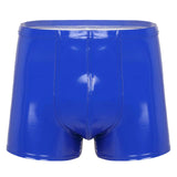 Mens Patent Leather Shorts Dance Performance Clubwear Wet Look Pants Elastic Waistband ShortsBulge Pouch Boxer Briefs Shorts