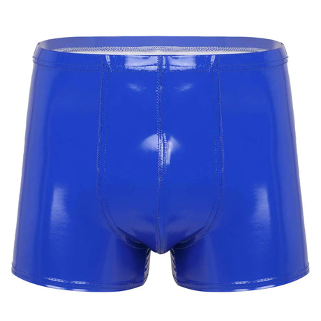 Mens Patent Leather Shorts Dance Performance Clubwear Wet Look Pants Elastic Waistband ShortsBulge Pouch Boxer Briefs Shorts