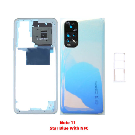 Original For Xiaomi Redmi Note 11 Middle Frame With NFC + Back Door Cover + Camera Lens + Sim tray Smartphone Repair Parts