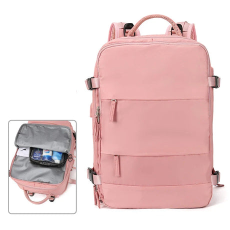 Pink Travel Backpack Casual Daypack Rucksack Computer Bag College Multipurpose Daypack with USB Charging Port Backpack for Women