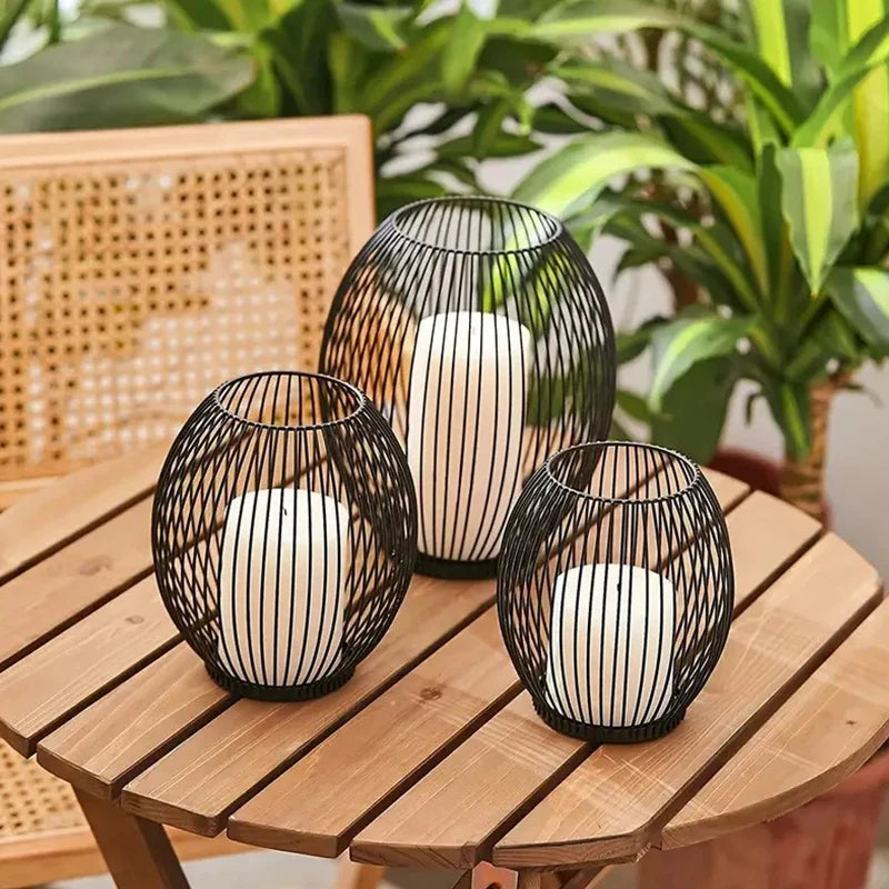 15/19/24cm Black Iron Wire Bird Cage Lantern Shape Candlestick Holder Vintage Craft Wedding Party Table Dinner Decoration