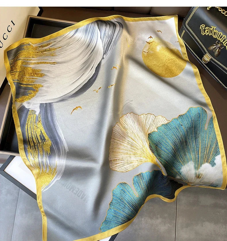 New 2023 Point 100% Mulberry Silk Scarf Fashion Women Summer Beach Small Scarves Shawl Bandana Hijab Pashmina Poncho 53*53cm