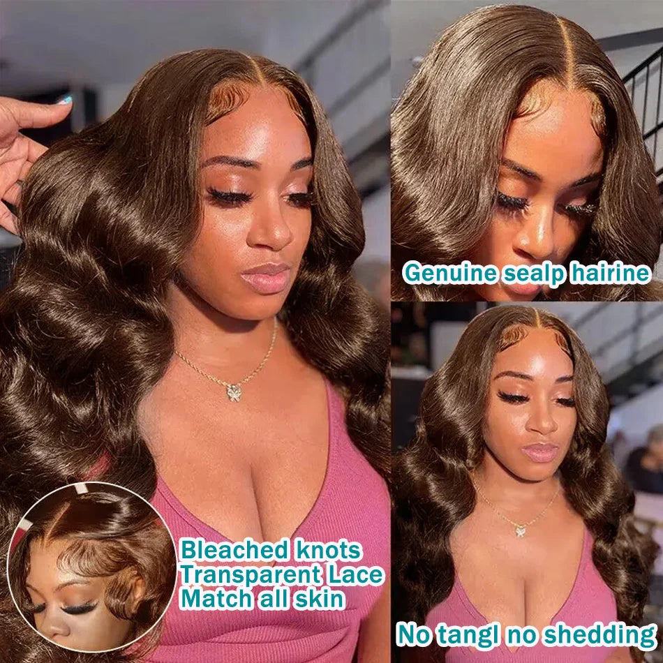 HD 250% 30 40 Inches Chocolate Brown Body Wave 13x6 Lace Front Human Hair Wigs 13x4 Lace Frontal Wig Glueless Ready To Wear