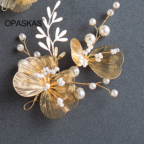 Bride Headbands Tiaras For Women Golden Pearl Flower Hairbands Engagement Prom Headpiece Wedding Hair Accessories Noiva Jewelry