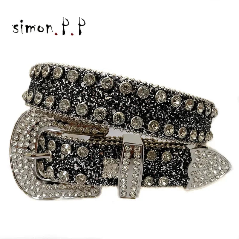 Punk Western Rhinestone Belts for Women Luxury Diamond Strap Cowgirl Cowboy Bling Crystal Pin Wide Buckle Studded Y2K Mens Belts