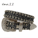 Punk Western Rhinestone Belts for Women Luxury Diamond Strap Cowgirl Cowboy Bling Crystal Pin Wide Buckle Studded Y2K Mens Belts